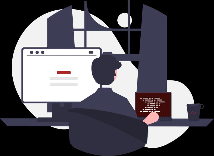 Illustration of developer working on some code