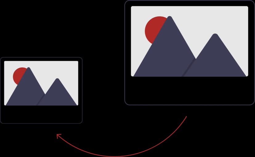 Illustration of image transforming from large to small